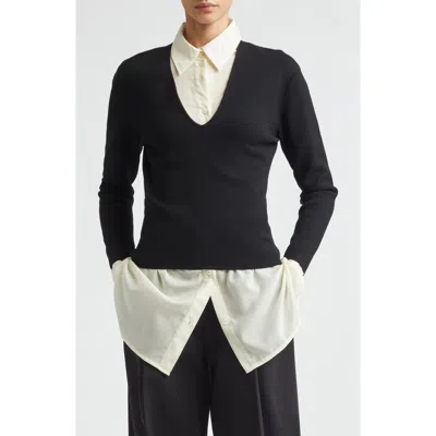 Totême Toteme Compact Knit V-neck Sweater In Black