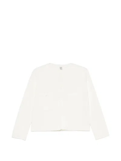 Totême Compact-knit Pocket-detail Cardigan In White