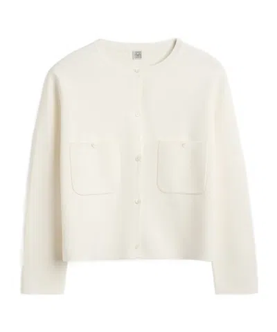 Totême Compact-knit Pocket-detail Cardigan In White
