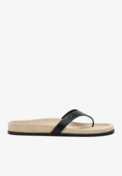 Totême Contoured Lizard-effect Leather Flip-flops In Black