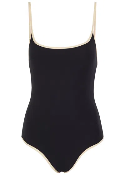 Totême Toteme Contrasting-trim Swimsuit In Black