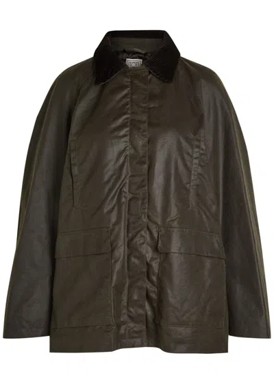 Totême Toteme Corduroy-trimmed Waxed Cotton Jacket In Green