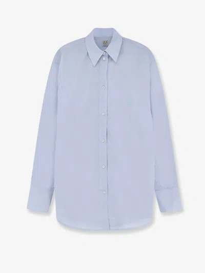 Totême Cotton And Linen Oversized Summer Shirt In Blue