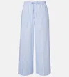 Totême Womens Sky Logo-embroidered Wide-leg Cotton And Linen Trousers In Blue