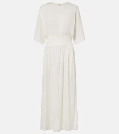 Totême Toteme Gathered Cotton And Silk-blend Midi Dress In White