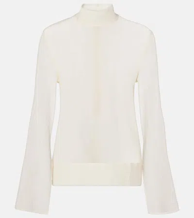 Totême Cotton And Silk Turtleneck Top In Neutral