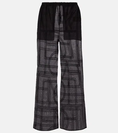 Totême Cotton And Silk Voile Wide-leg Pants In Black