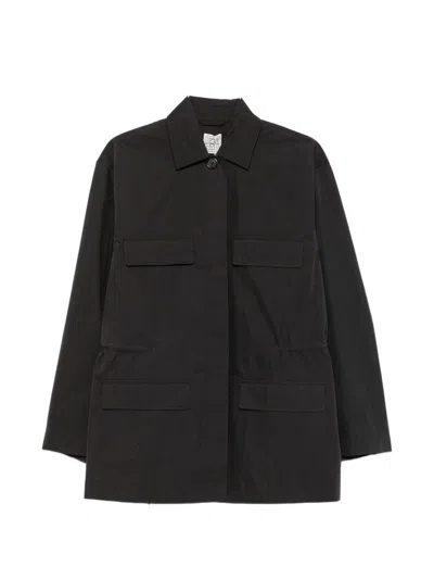 Totême Cotton Blend Jacket Drawstring Waist Pockets In Black