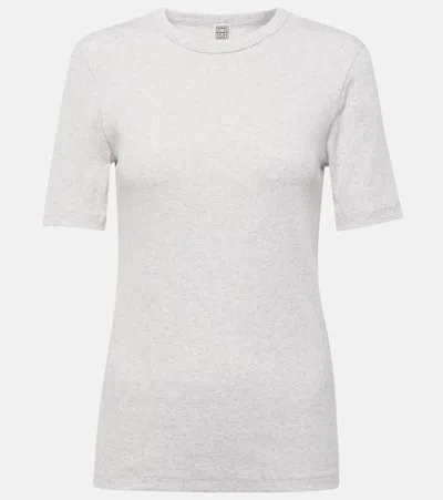 Totême Fine-ribbed Cotton T-shirt In Grey