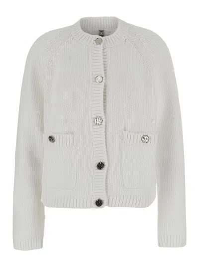 Totême Toteme Cotton Crew Neck Cardigan In White