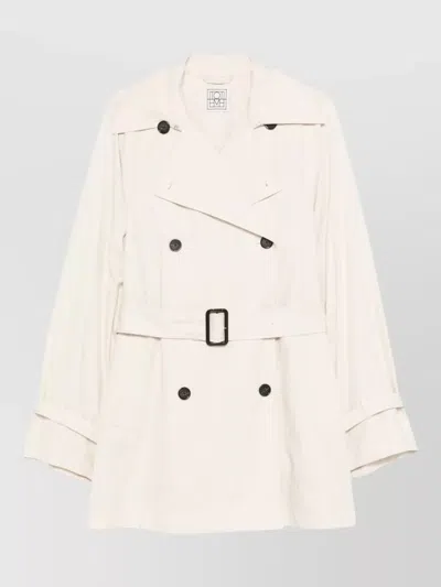 Totême Cotton Trench Coat Belted Waist Storm Flap In White