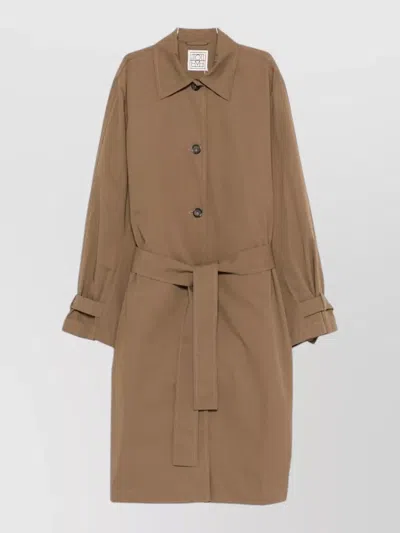 Totême Cotton Trench Coat Long Sleeves Belt In Brown