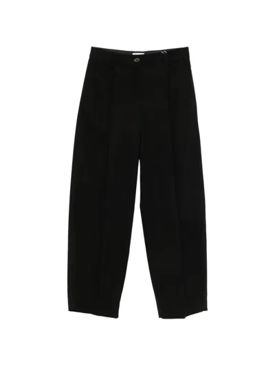 Totême High Waist Pleated Cotton Wide Leg Trousers In Black