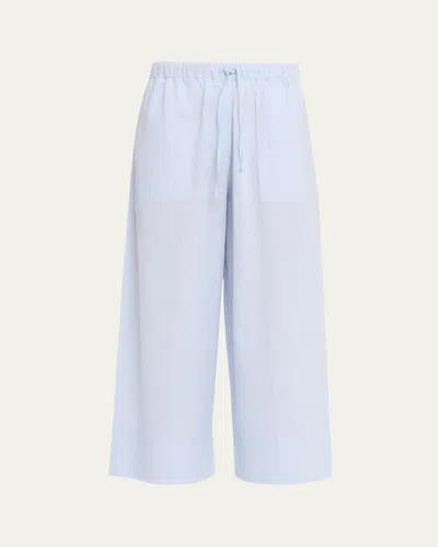 Totême Cotton-linen Wide-leg Drawstring Summer Trousers In Blue