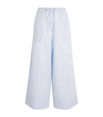 Totême Toteme Cotton-linen Wide-leg Trouserstrou In Blue