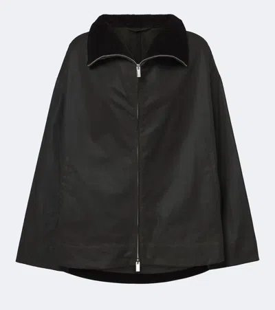 Totême Corduroy-trimmed Waxed-cotton Jacket In Green