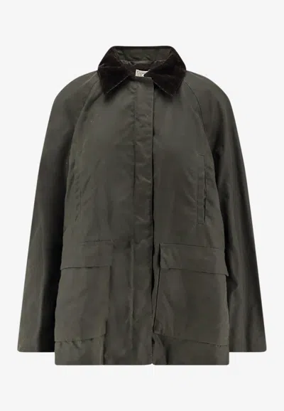 Totême Country Wool Jacket With Elbow Patch In Green