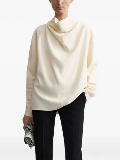 Totême Toteme White Draped Blouse In Viscoselinen With Waterfall Neck In Multi