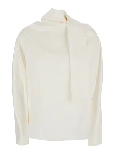 Totême Toteme Cowl Neck With Knot Back Blouse In White