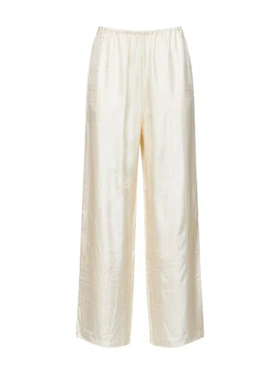 Totême Cream Monogram Silk Pj Trousers In White