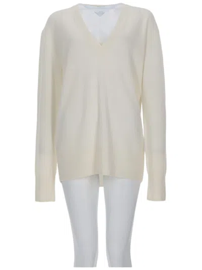 Totême Creamy Off-white Relaxed Fit V-neck Sweater In Neutral