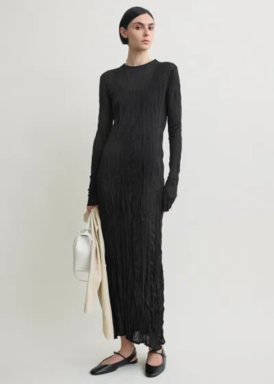 Totême Crinkled Knit Long-sleeve Dress Black