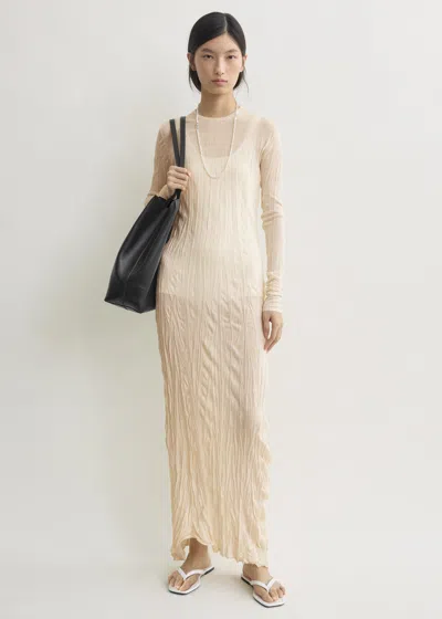 Totême Crinkled Knit Long-sleeve Dress Pale Apricot In White