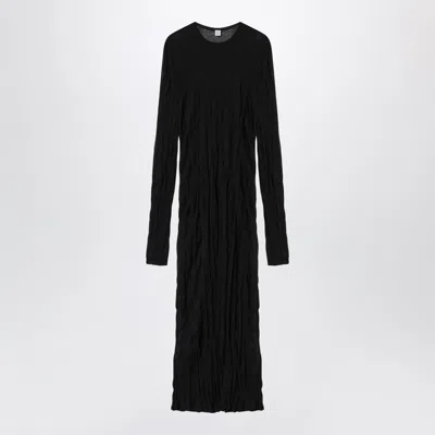 Totême Toteme Crinkled Knit Maxi Dress With Long Sleeves In Black