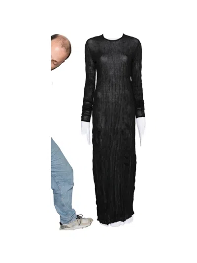 Totême Crinkled Long-sleeves Maxi Dress In Black