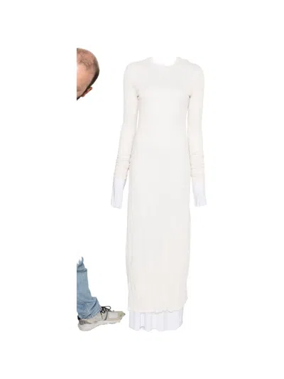 Totême Crinkled Long-sleeves Midi Dress In White