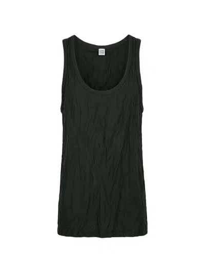 Totême Crinkled Viscose Knit Tank In Black