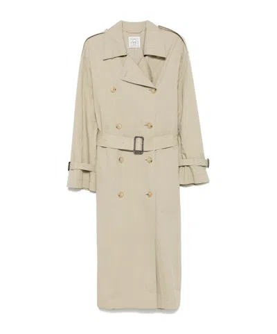 Totême Clay Crisp Cotton Blend Double-breasted Trench Coat In Neutral