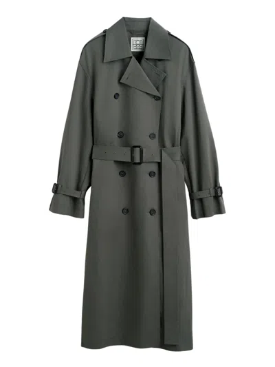 Totême Toteme Crisp Summer Trench Jacket With Removable Belt And Double-breasted Buttons In Gray