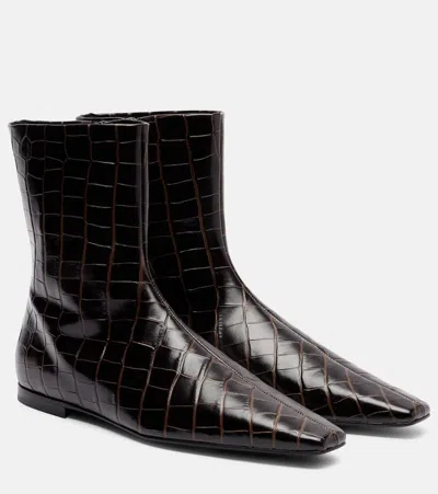 TOTÊME CROC-EFFECT LEATHER ANKLE BOOTS
