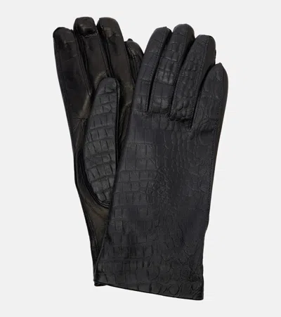 Totême Croc-effect Leather Gloves In Brown