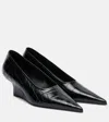 Totême Croc-effect Leather Wedge Pumps In Black