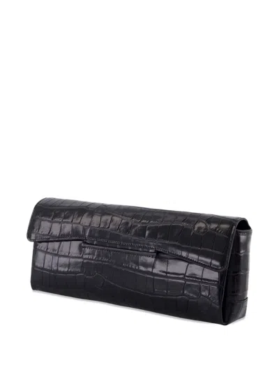Totême Croc-embossed Flap Clutch Bag In Black