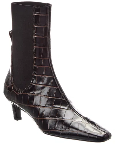 Totême Toteme Women The Mid Heel Boot Leather Boots With Croco Effect In Brown