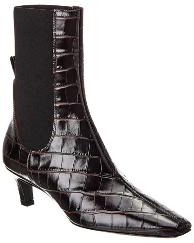 Totême Toteme Croc-embossed Leather Bootie In Black