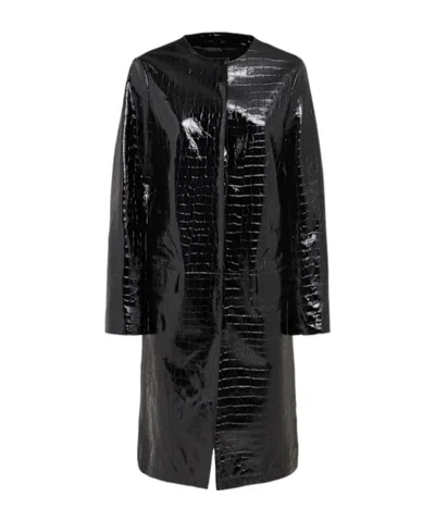 Totême Croc Embossed Leather Coat In Black
