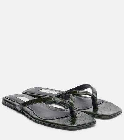 Totême Croc-effect Leather Thong Sandals In Black