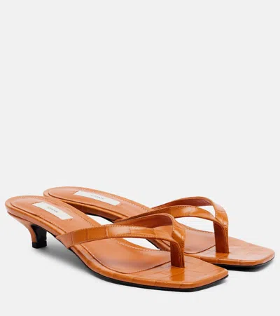 Totême Croc-effect Leather Thong Sandals In Orange