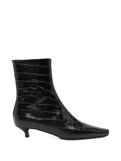 Totême Croc-effect Leather Ankle-boots In Black