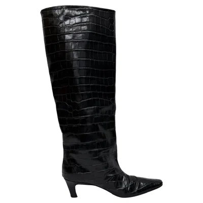 Totême Toteme Brown Boots In Crocodileprint Leather In Black