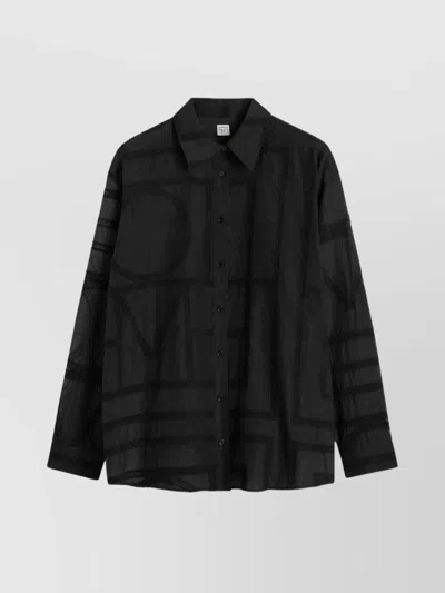 Totême Crochet Shirt Collared Neck Geometric Pattern Sheer In Black