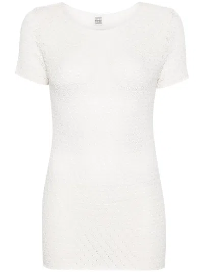 Totême Crochet Short-sleeved Top In White