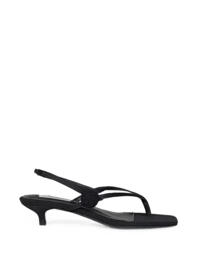 Totême Slingback Satin Heeled Flip Flop In Black