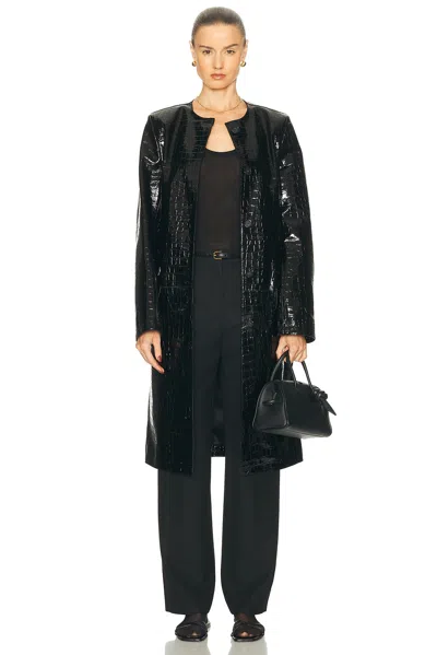 Totême Croc Embossed Leather Coat In Black
