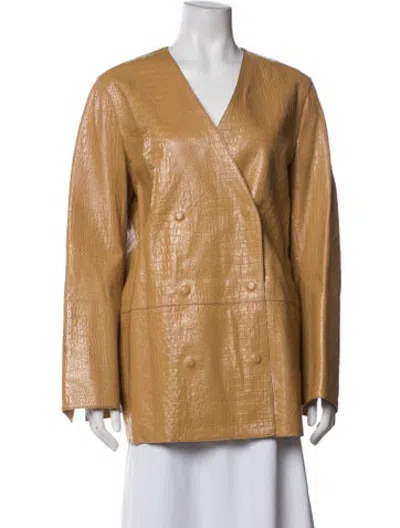 Pre-owned Totême Croco Embossed Leather Embossed Leather Jacket In Neutrals