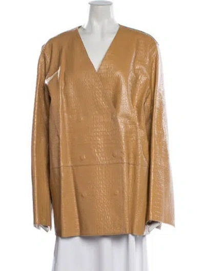 Pre-owned Totême Croco Embossed Leather Leather Jacket In Yellow